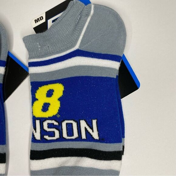 For Bare Feet Jimmie Johnson #48 Blue Yellow Stripe Ankle Socks M 6-11 W 5-10 M - Picture 3 of 10